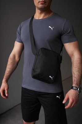 Комплект чоловічий спортивний Puma темно-сіра футболка+чорні шорти+чорна барсетка костюм літній пума L 2656512407 фото