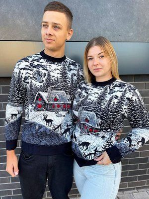 Светр новорічний з оленями чоловічий в'язаний вовняний L 2384778208 фото