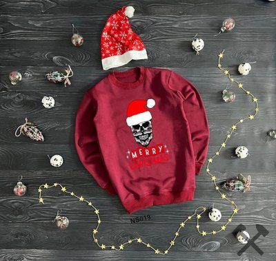 Толстовка зимова чоловіча Merry Christmas бордова з начосом новорічна світшот кофта флісова зима XL 2670475306 фото