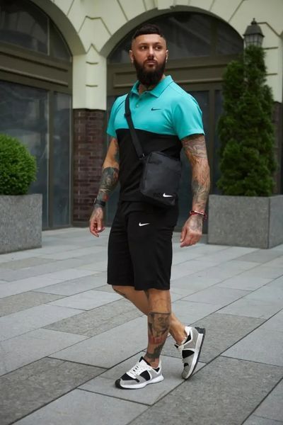 Спортивный комплект мужской Nike поло бирюзовое+шорты черные+барсетка костюм летний трикотажный найк M 2657730661 фото