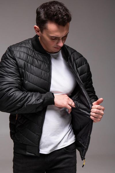 Бомбер чоловічий casual чорний куртка утеплений однотонний з блискавкою еко-шкіра весна осінь повсякденний 2666701980 фото
