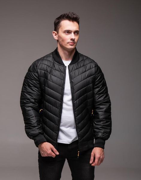 Бомбер чоловічий casual чорний куртка утеплений однотонний з блискавкою еко-шкіра весна осінь повсякденний 2666701980 фото