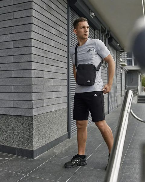Спортивний комплект чоловічий Adidas сіра футболка+чорні шорти+барсетка костюм літній адідас повсякденний L 2656610939 фото