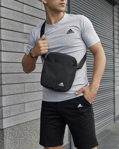 Спортивний комплект чоловічий Adidas сіра футболка+чорні шорти+барсетка костюм літній адідас повсякденний L 2656610939 фото