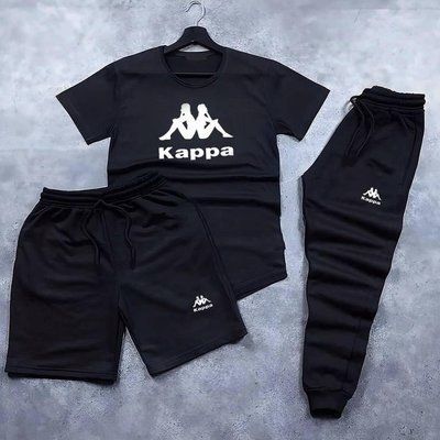 Чоловічий костюм літній шорти футболка штани Kappa чорний спортивний комплект L 2610836878 фото