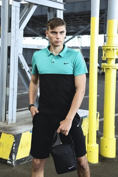 Спортивный комплект мужской Nike поло бирюзовое+шорты черные+барсетка костюм летний трикотажный найк L 2657730662 фото