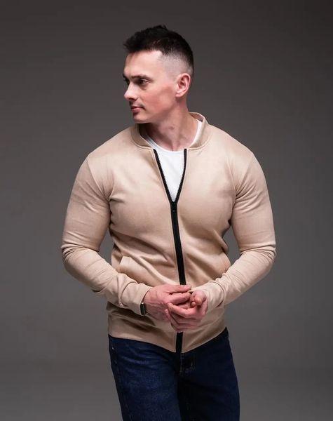 Куртка чоловіча базова бежева замшевий бомбер casual легкий на блискавці однотонний весна осінь повсякденний L 2669402477 фото