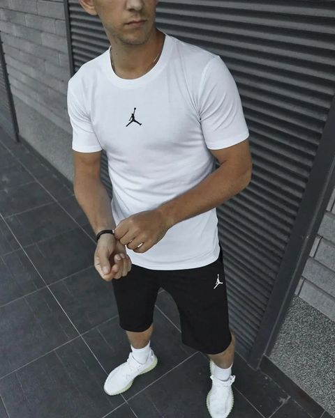 Комплект чоловічий спортивний Jordan біла футболка+чорні шорти трикотажний джордан повсякденний XL 2655345089 фото