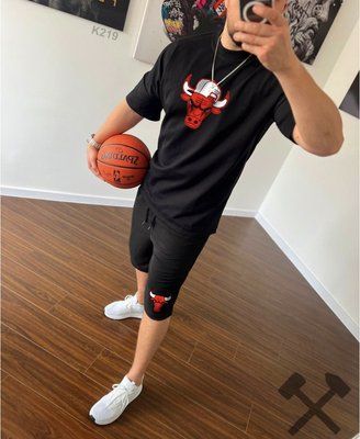 Спортивний Костюм Чоловічий Літній Chicago Bulls чорний оверсайз футболка шорти 2607056419 фото