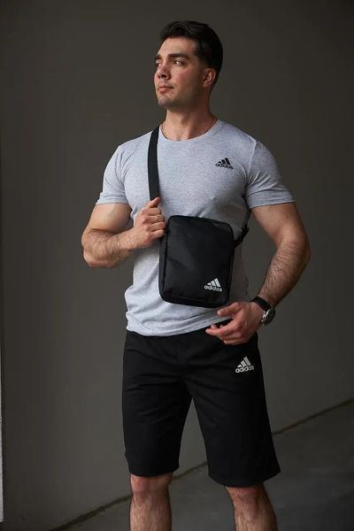 Спортивний комплект чоловічий Adidas сіра футболка+чорні шорти+барсетка костюм літній адідас повсякденний XXL 2656610941 фото