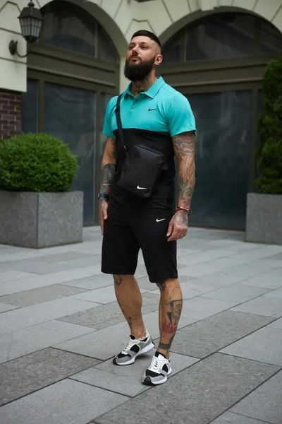 Спортивный комплект мужской Nike поло бирюзовое+шорты черные+барсетка костюм летний трикотажный найк XL 2657730663 фото