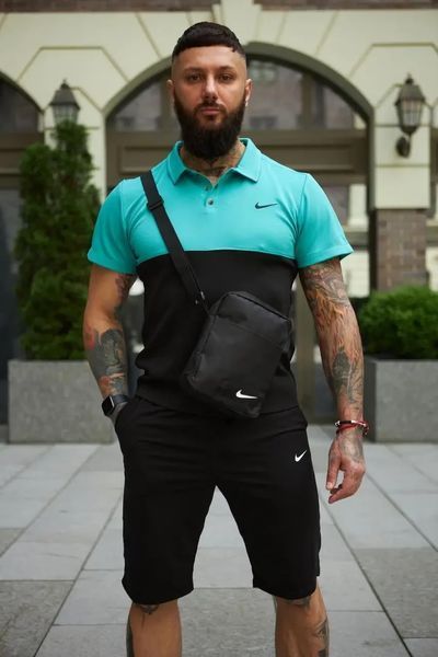 Спортивный комплект мужской Nike поло бирюзовое+шорты черные+барсетка костюм летний трикотажный найк XL 2657730663 фото