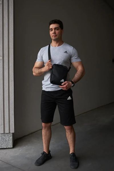 Спортивний комплект чоловічий Adidas сіра футболка+чорні шорти+барсетка костюм літній адідас повсякденний XXL 2656610941 фото