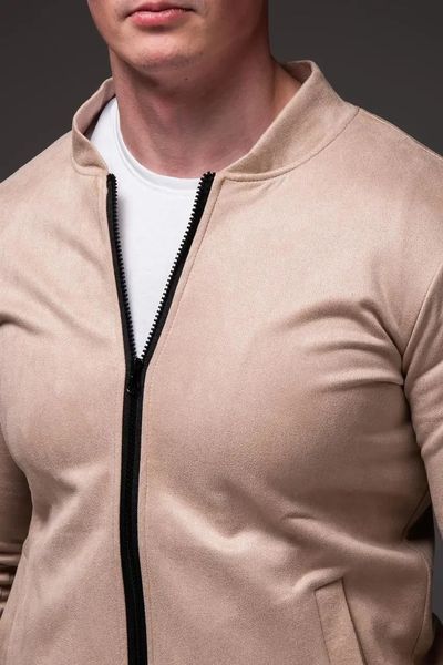 Куртка чоловіча базова бежева замшевий бомбер casual легкий на блискавці однотонний весна осінь повсякденний XL 2669402478 фото
