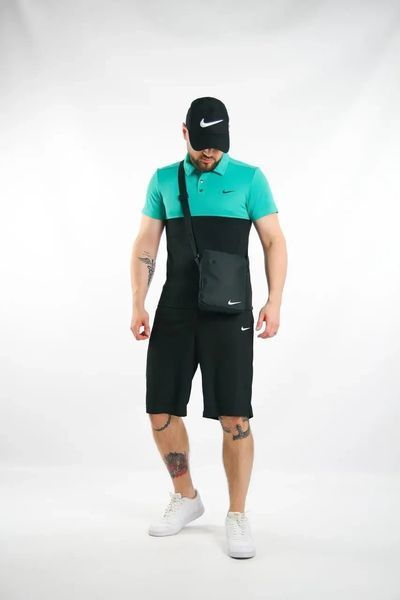 Спортивний комплект чоловічий Nike поло бірюзове+ шорти чорні+ барсетка+кепка костюм літній найк повсякденний 2656790801 фото
