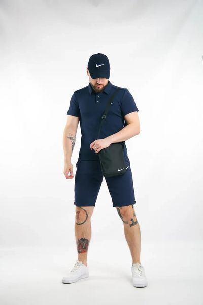 Комплект спортивний чоловічий Nike темно-синій поло шорти кепка+чорна барсетка костюм літній найк повсякденний L 2657477747 фото