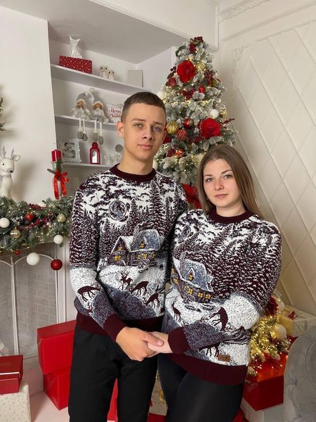 Светр новорічний з оленями чоловічий в'язаний вовняний 2384778210 фото