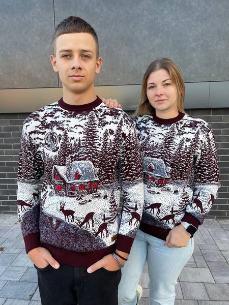 Светр новорічний з оленями чоловічий в'язаний вовняний 2384778210 фото