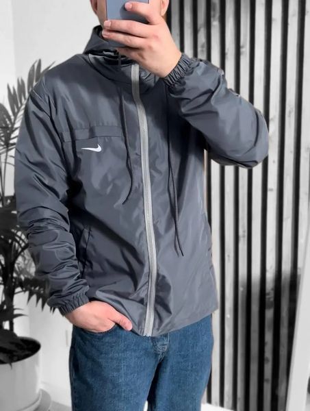 Вітровка чоловіча Nike сіра куртка з капюшоном з блискавкою водовідштовхуюча осінь весна найк повсякденна M 2662789237 фото