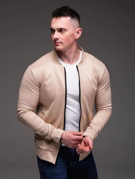 Куртка чоловіча базова бежева замшевий бомбер casual легкий на блискавці однотонний весна осінь повсякденний XL 2669402478 фото