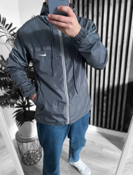 Вітровка чоловіча Nike сіра куртка з капюшоном з блискавкою водовідштовхуюча осінь весна найк повсякденна M 2662789237 фото