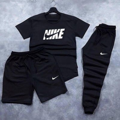Костюм чоловічий літній шорти футболка штани Nike спортивний комплект найк чорний L 2610878834 фото