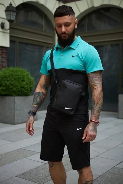 Спортивный комплект мужской Nike поло бирюзовое+шорты черные+барсетка костюм летний трикотажный найк XXL 2657730664 фото