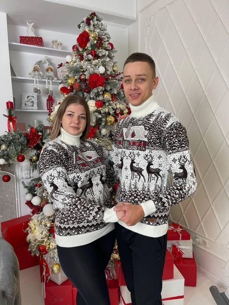 Светр новорічний з оленями чоловічий в'язаний вовняний 2384778261 фото