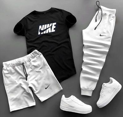 Костюм чоловічий літній шорти футболка штани Nike спортивний комплект найк чорний-білий XL 2610899963 фото