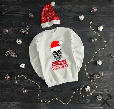 Толстовка зимова чоловіча Merry Christmas біла з начосом новорічна світшот кофта флісова зима M 2670475667 фото