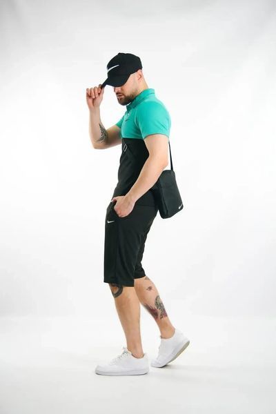 Спортивний комплект чоловічий Nike поло бірюзове+ шорти чорні+ барсетка+кепка костюм літній найк повсякденний 2656790803 фото