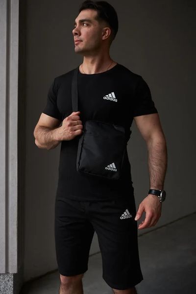 Спортивний комплект чоловічий Adidas чорний футболка шорти барсетка костюм літній адідас трикотажний повсякденний M 2656629616 фото