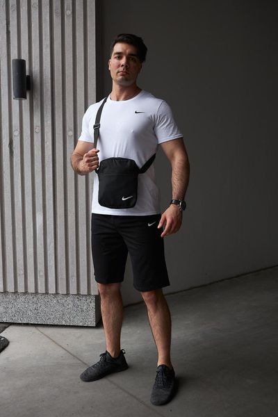 Спортивный комплект мужской Nike футболка белая+ шорты черные + барсетка костюм летний найк повседневный 2655165203 фото