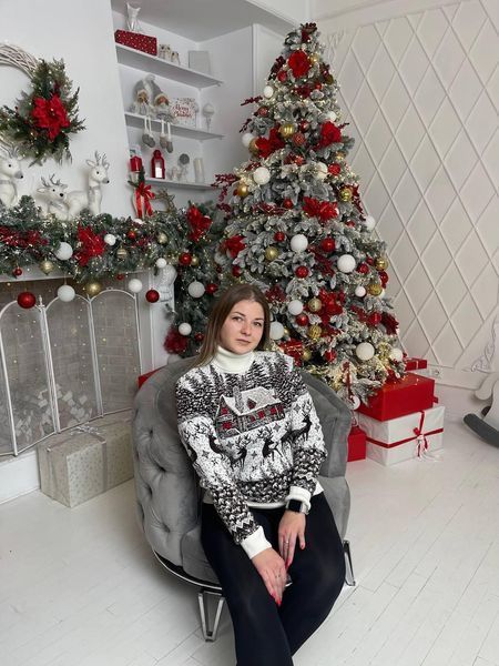 Светр новорічний з оленями чоловічий в'язаний вовняний L 2384778262 фото