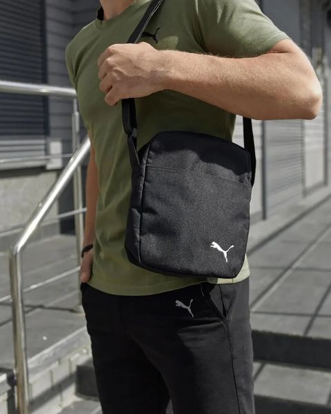 Комплект чоловічий спортивний Puma хакі футболка+чорні шорти+чорна барсетка костюм літній пума M 2656514161 фото