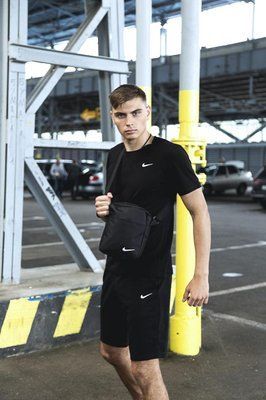 Спортивний комплект чоловічий Nike чорний футболка шорти барсетка костюм літній найк повсякденний 2655165204 фото