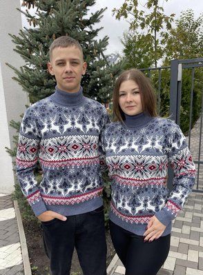 Светр новорічний з оленями чоловічий в'язаний вовняний L 2384778163 фото
