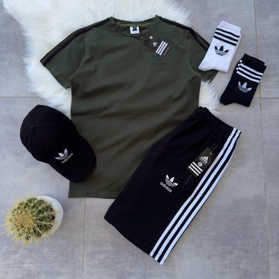Шорты футболка +кепка Adidas комплект мужской летний повседневний 2607387101 фото