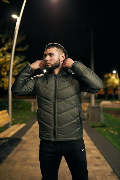 Куртка мужская осенняя весенняя базовая Найк Nike хаки непродуваемая 2491372790 фото