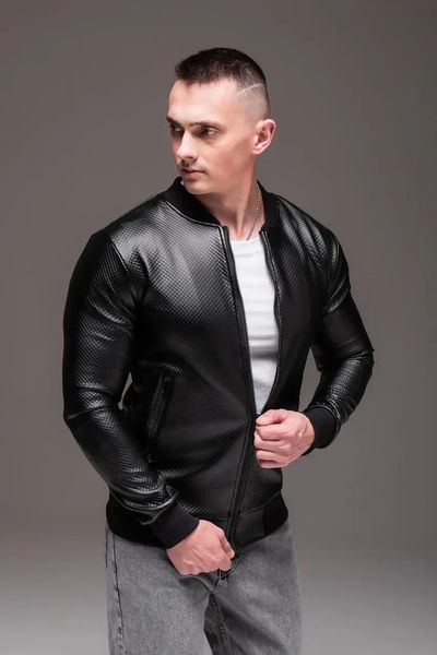 Куртка бомбер чоловіча базова чорна стьобана у ромб непродувна легка весна осінь повсякденна M 2667470087 фото