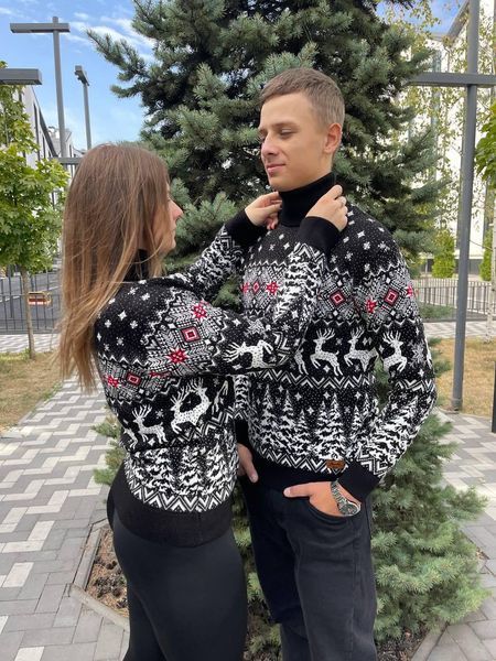 Светр новорічний з оленями чоловічий в'язаний вовняний L 2384778113 фото