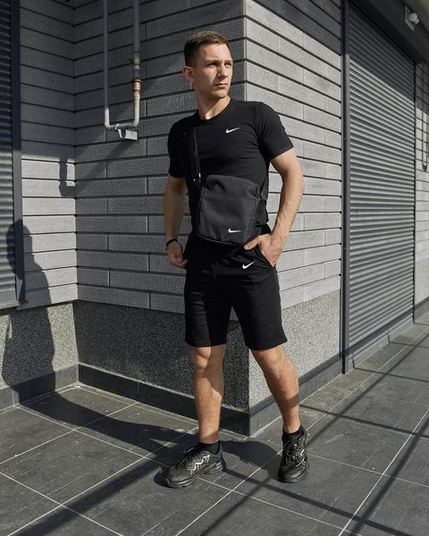 Спортивный комплект мужской Nike черный футболка шорты барсетка костюм летний найк повседневный 2655165204 фото