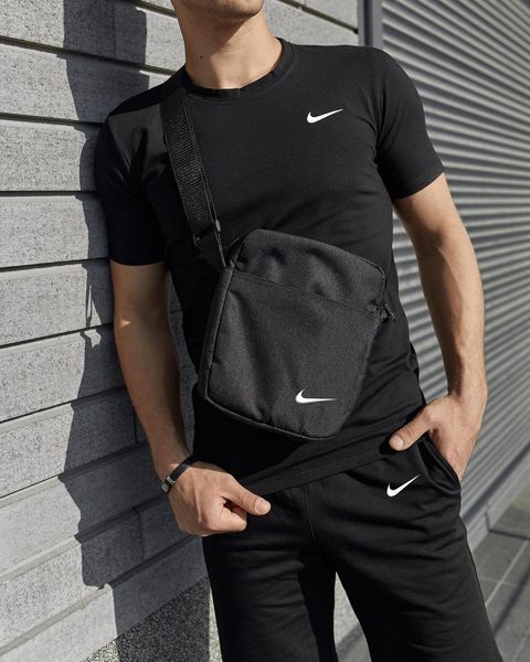 Спортивный комплект мужской Nike черный футболка шорты барсетка костюм летний найк повседневный 2655165204 фото