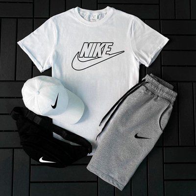 Чоловічий літній костюм Nike Шорти + Футболка + Кепка + Бананка у подарунок XL 2609166417 фото