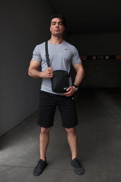 Спортивний комплект чоловічий Nike футболка сіра+ шорти чорні + барсетка костюм літній найк повсякденний 2655165205 фото