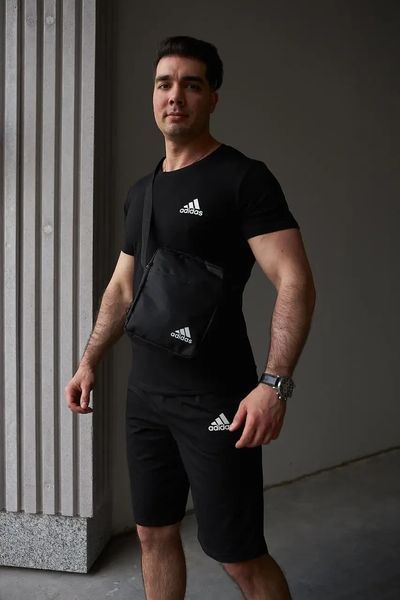 Спортивний комплект чоловічий Adidas чорний футболка шорти барсетка костюм літній адідас трикотажний повсякденний XL 2656629618 фото