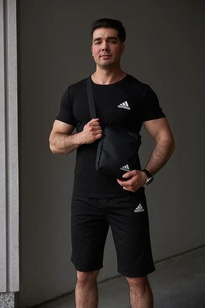Спортивний комплект чоловічий Adidas чорний футболка шорти барсетка костюм літній адідас трикотажний повсякденний XL 2656629618 фото