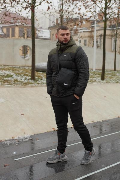 Куртка зимова Чоловіча Найк Пуховик комплект брюки з тринитки утеплені чорні + Барсетка та рукавички 2400533773 фото