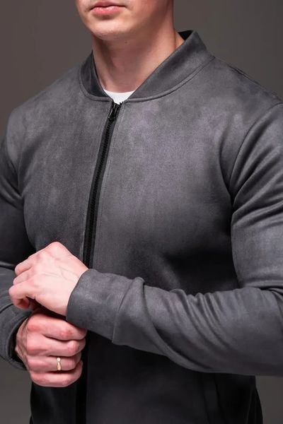 Куртка чоловіча базова сіра замшевий бомбер casual легкий на блискавці однотонний весна осінь повсякденний M 2669409915 фото