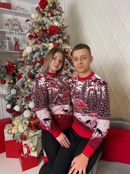 Светр новорічний з оленями чоловічий в'язаний вовняний L 2384778214 фото